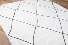 White Geometric Area Rug - Washable Non Slip Cotton Area Rug with Soft Microfiber
