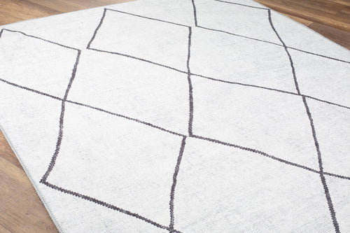 White Geometric Area Rug - Washable Non Slip Cotton Area Rug with Soft Microfiber