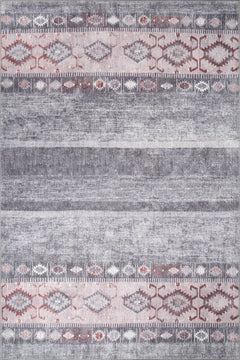 Digital Print Area Rug – Grey Ethnic Cotton Soft Microfiber Carpet