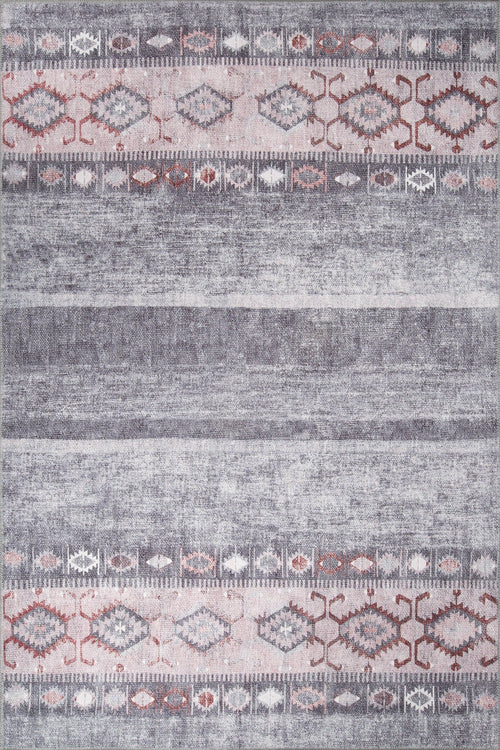 Digital Print Area Rug – Grey Ethnic Cotton Soft Microfiber Carpet