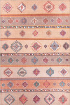 Champagne Pink Ethnic Cotton Digital Print Area Rug