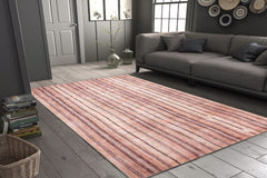 Digital Print Area Rug – Washable Non Slip Orange Striped Cotton Carpet