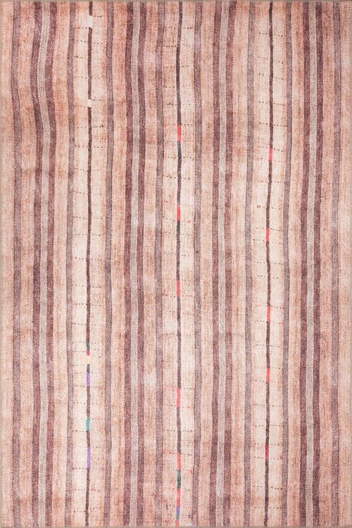 Digital Print Area Rug – Washable Non Slip Orange Striped Cotton Carpet