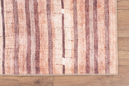 Digital Print Area Rug – Washable Non Slip Orange Striped Cotton Carpet