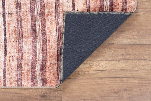 Digital Print Area Rug – Washable Non Slip Orange Striped Cotton Carpet