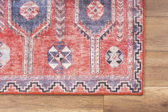 Red Tribal Area Rug - Washable Non Slip Cotton Floor Covering With Thick Woven Soft Microfiber