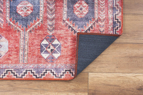 Red Tribal Area Rug - Washable Non Slip Cotton Floor Covering With Thick Woven Soft Microfiber
