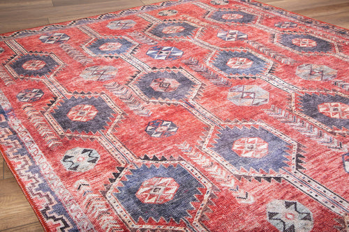 Red Tribal Area Rug - Washable Non Slip Cotton Floor Covering With Thick Woven Soft Microfiber