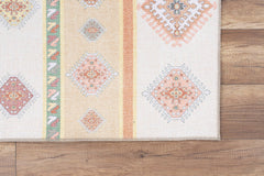 Ethnic Cotton Area Rug – Beige Machine Made Washable Non Slip Carpet