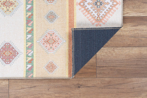 Ethnic Cotton Area Rug – Beige Machine Made Washable Non Slip Carpet