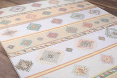 Ethnic Cotton Area Rug – Beige Machine Made Washable Non Slip Carpet