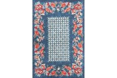 Blue Floral Area Rug – Washable Non Slip Soft Microfiber Carpet for Living Room