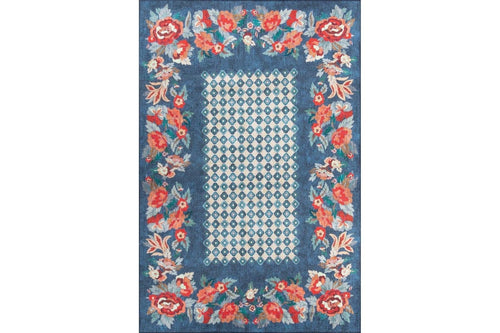 Blue Floral Area Rug – Washable Non Slip Soft Microfiber Carpet for Living Room