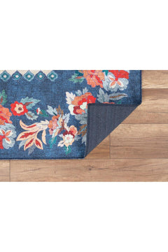Blue Floral Area Rug – Washable Non Slip Soft Microfiber Carpet for Living Room