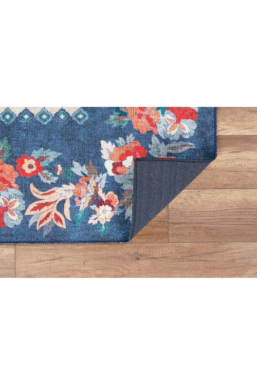 Blue Floral Area Rug – Washable Non Slip Soft Microfiber Carpet for Living Room