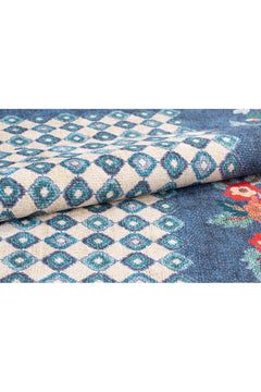 Blue Floral Area Rug – Washable Non Slip Soft Microfiber Carpet for Living Room