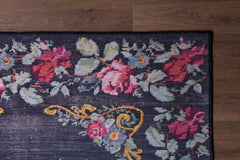 Black Floral Area Rug – Washable Non Slip Cotton Floral Pattern Carpet