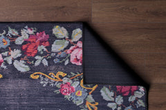 Black Floral Area Rug – Washable Non Slip Cotton Floral Pattern Carpet