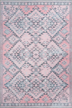 Pink Geometric Area Rug | Washable Non Slip Soft Microfiber Carpet with Thick Plush