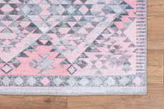 Pink Geometric Area Rug | Washable Non Slip Soft Microfiber Carpet with Thick Plush