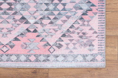 Pink Geometric Area Rug | Washable Non Slip Soft Microfiber Carpet with Thick Plush