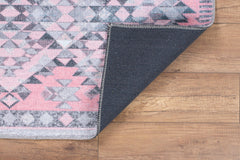 Pink Geometric Area Rug | Washable Non Slip Soft Microfiber Carpet with Thick Plush