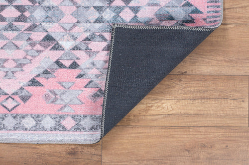 Pink Geometric Area Rug | Washable Non Slip Soft Microfiber Carpet with Thick Plush