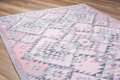 Pink Geometric Area Rug | Washable Non Slip Soft Microfiber Carpet with Thick Plush