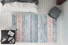 Digital Print Area Rug – Ethnic Cotton Green Soft Microfiber Rug with Non Slip Backing