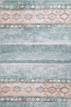 Digital Print Area Rug – Ethnic Cotton Green Soft Microfiber Rug with Non Slip Backing