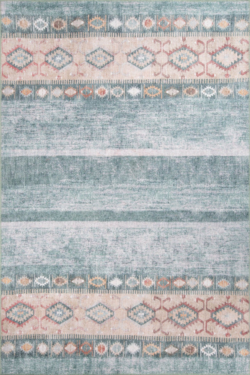 Digital Print Area Rug – Ethnic Cotton Green Soft Microfiber Rug with Non Slip Backing