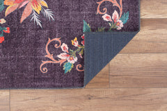 Digital Print Area Rug - Anthracite Floral Cotton Washable Non Slip Rug