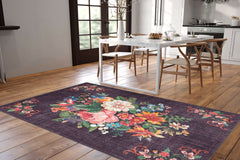 Digital Print Area Rug – Washable Non Slip Floral Black Cotton Carpet