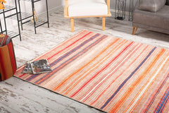 Orange Striped Area Rug – Washable Non Slip Cotton Decorative Floor Covering