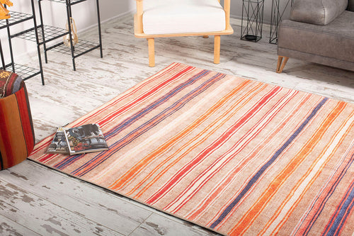 Orange Striped Area Rug – Washable Non Slip Cotton Decorative Floor Covering