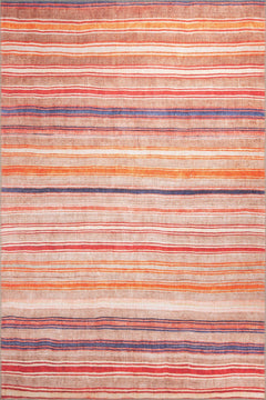 Orange Striped Area Rug – Washable Non Slip Cotton Decorative Floor Covering
