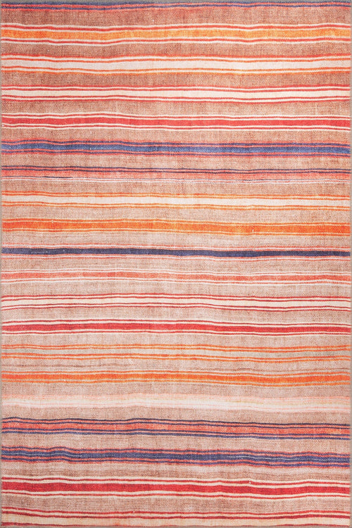 Orange Striped Area Rug – Washable Non Slip Cotton Decorative Floor Covering
