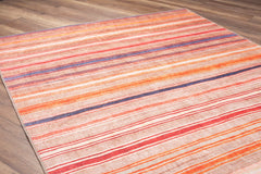 Orange Striped Area Rug – Washable Non Slip Cotton Decorative Floor Covering