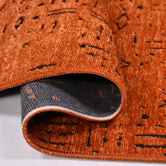 Orange Geometric Area Rug - Cotton Blend, Natural Latex, Non Slip Floor Mat