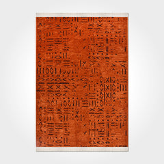 Orange Geometric Area Rug - Cotton Blend, Natural Latex, Non Slip Floor Mat