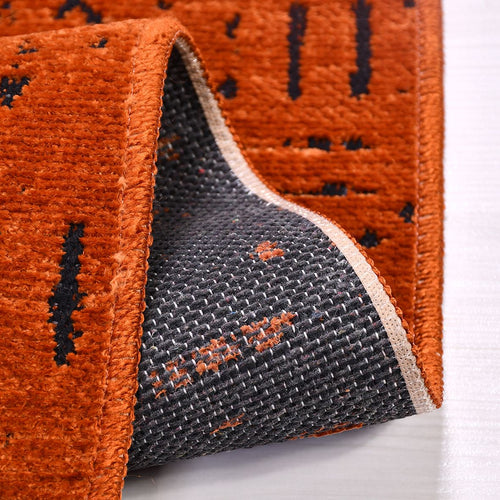 Orange Geometric Area Rug - Cotton Blend, Natural Latex, Non Slip Floor Mat