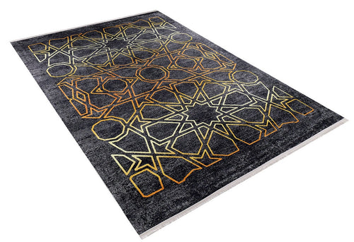Geometric Area Rug – Anthracite Digital Print Non Slip Carpet for Living Room