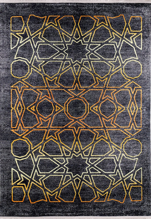 Geometric Area Rug – Anthracite Digital Print Non Slip Carpet for Living Room