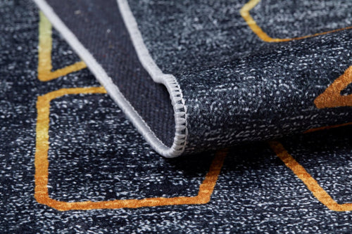 Geometric Area Rug – Anthracite Digital Print Non Slip Carpet for Living Room