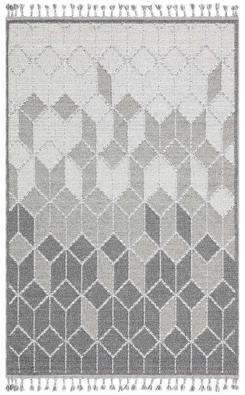 Grey Geometric Jute Rug – Machine Made Area Rug | Dust Free, Soft Texture