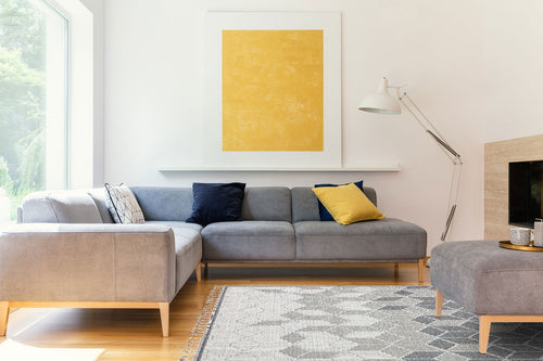 Grey Geometric Jute Rug – Machine Made Area Rug | Dust Free, Soft Texture