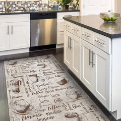Chenille Kitchen Rug – Washable Non Slip Cream Figured Cotton Carpet
