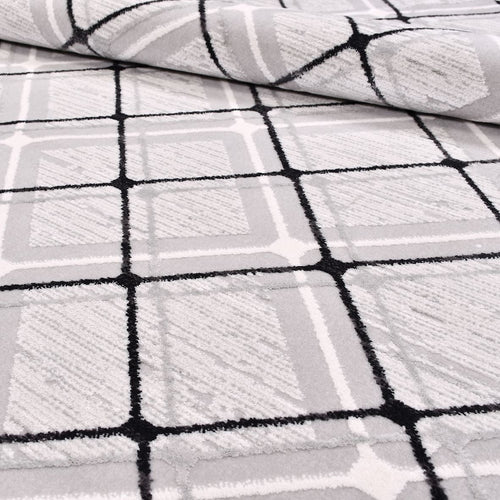 Geometric Area Rug – Machine Made Grey Acrylic Yarn Carpet With 10mm Pile