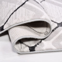 Geometric Area Rug – Machine Made Grey Acrylic Yarn Carpet With 10mm Pile