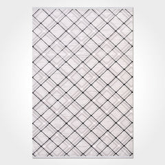 Geometric Area Rug – Machine Made Grey Acrylic Yarn Carpet With 10mm Pile